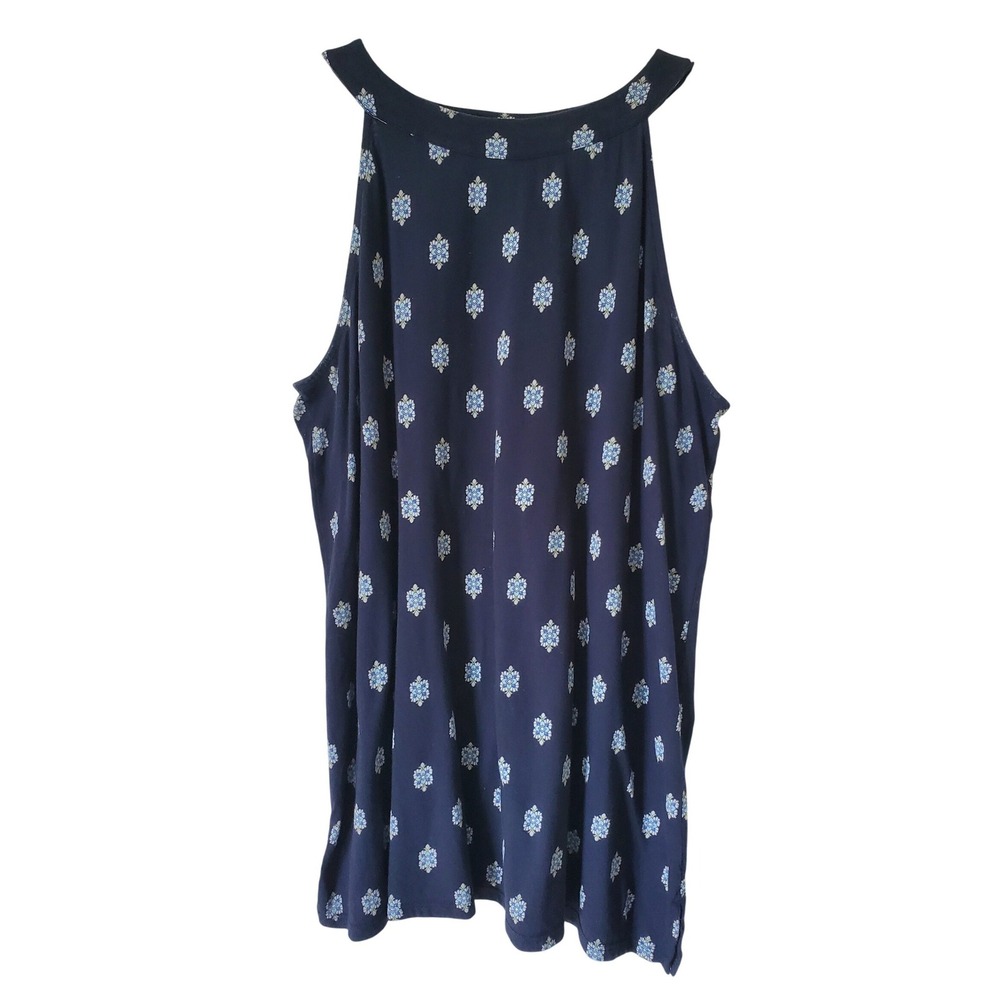 J. Jill Womens Navy Blue Medallion Print Halter Neck Cotton Modal Tunic Top L